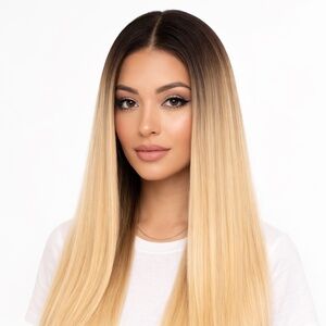 Straight Ombre Blonde Wig – Long Straight Synthetic Wig – New